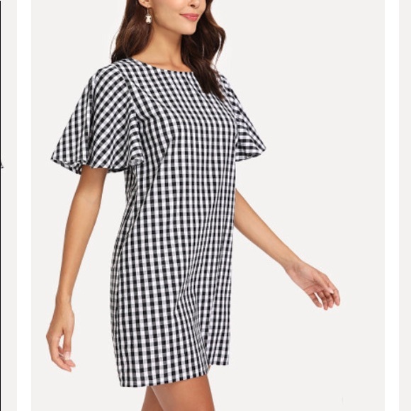 Shein Flutter-Sleeve Gingham Print Dress - Picture 3 of 4